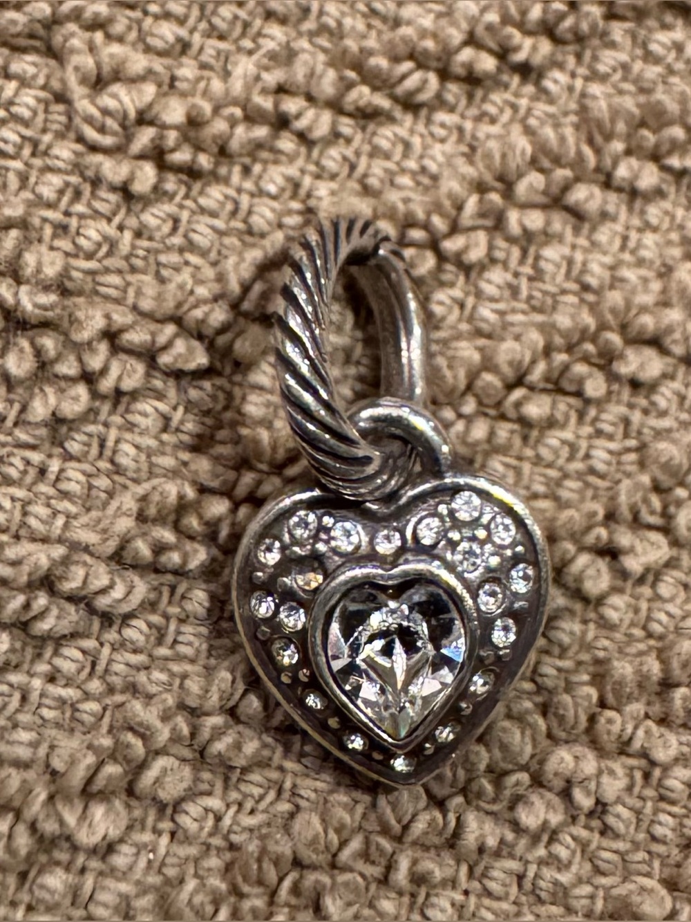 Brighton Silver Heart Crystal Charm Pendant - Sparkling Clear Stones